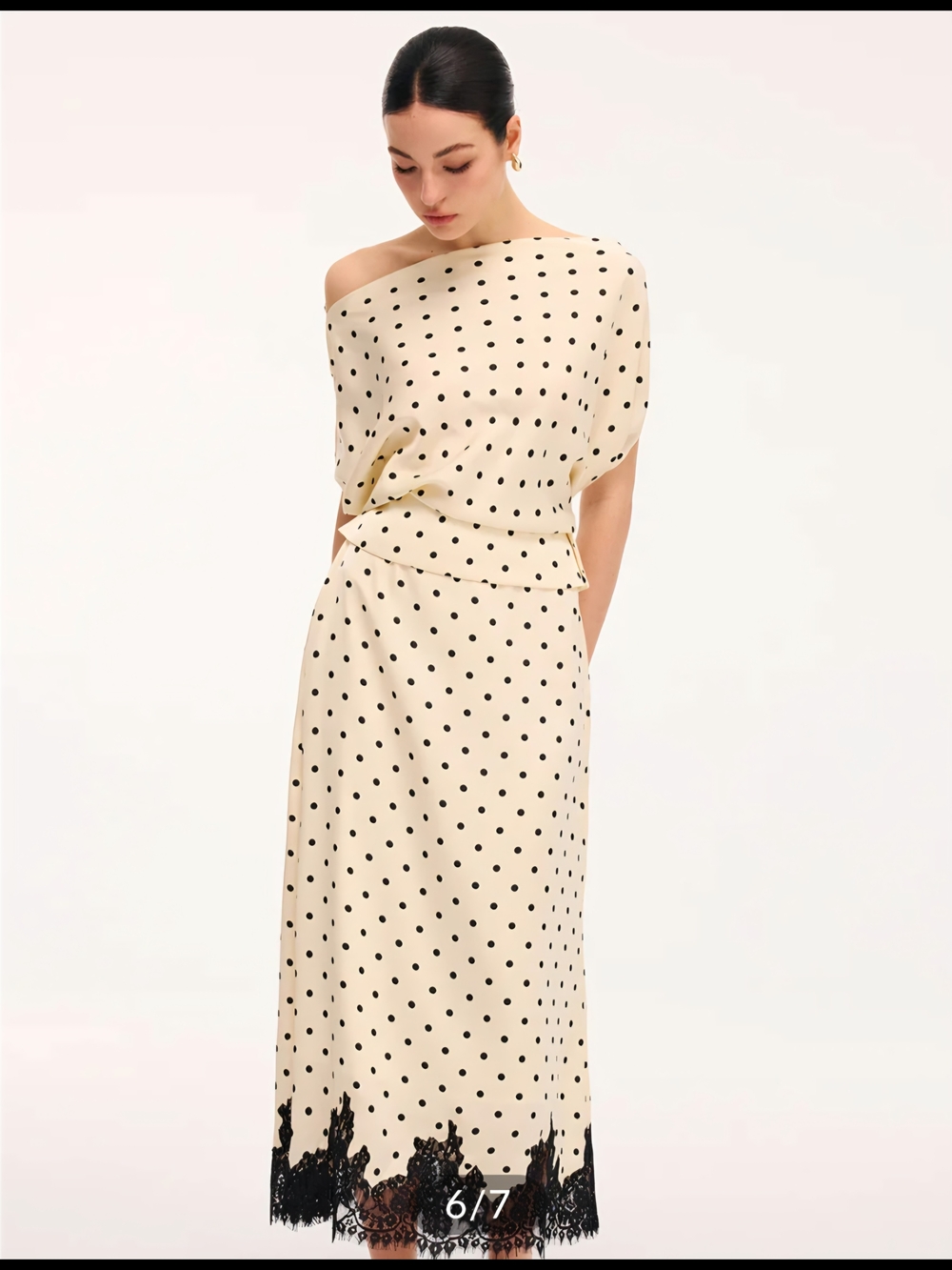 Polka Dot Top & Lace Trim Midi Skirt Set - Picture 3 of 3